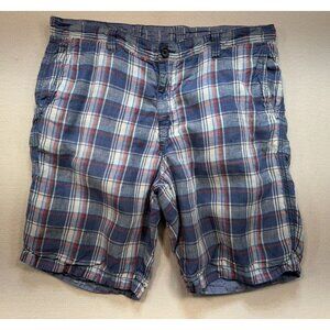 Tommy Bahama Men's Shorts Plaid Reversible Linen Chino Beach Size 36 Blue White